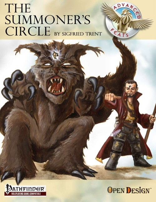 Advanced Feats: The Summoner's Circle PDF, a 19-page Pathfinder companion by Sigfried Trent, featuring summoner class details, 30 new summoner feats, and an eidolon character sheet in PDF format.