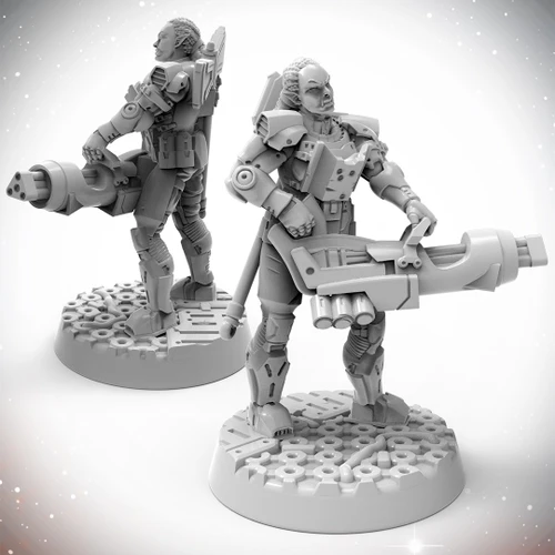 Starfinder Masterclass Half-Orc Soldier miniature, 32mm scale, high-quality plastic, featuring detailed armor and scenic base, product of Starfinder, ideal for tabletop gaming and collecting.