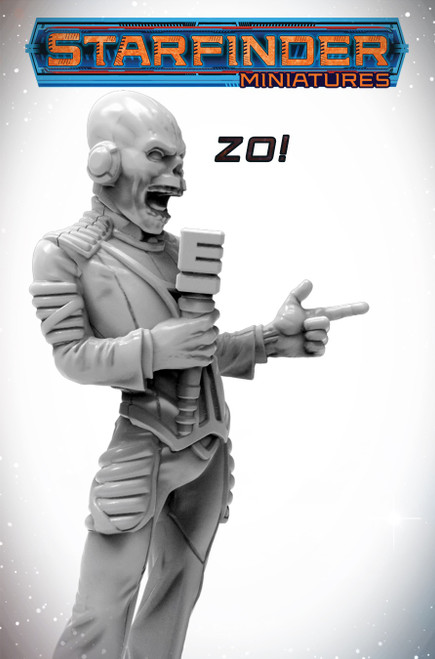 Starfinder Masterclass Miniature: Zo!, 32mm high-quality plastic figure with scenic base from the Starfinder brand, featuring a detailed design with advanced aesthetic and accessories, showcasing a unique character.