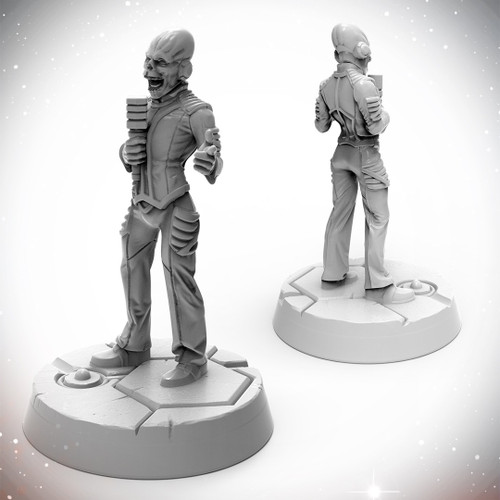 Starfinder Masterclass Miniature: Zo!, a 32mm scaled high-quality plastic figurine on scenic base, featuring detailed character design and accessories, from popular tabletop RPG brand Starfinder, showcasing multiple views.