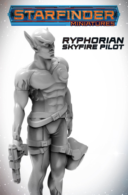 Starfinder Masterclass Miniatures: Ryphorian Skyfire Pilot, a 32mm scaled, high-quality plastic figure with scenic base, featuring detailed character design and attire, from the Starfinder brand's Masterclass Miniatures series.