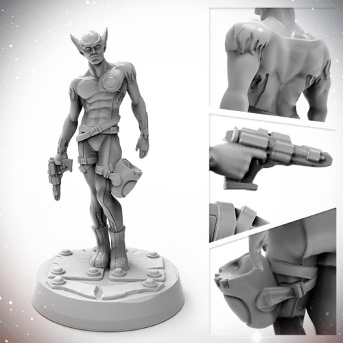 52 Starfinder Masterclass Miniatures Ryphorian Skyfire Pilot, 32mm high-quality plastic figure with scenic base, featuring detailed design and realistic elements, perfect for tabletop gaming and model collection.