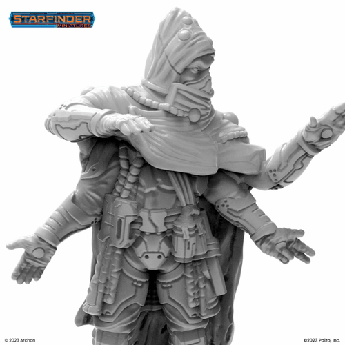 Starfinder Masterclass Kasatha Technomancer miniature, 32mm high-quality plastic, featuring intricate details on scenic base, unpainted and unassembled, Starfinder brand, suitable for fantasy RPG games and sci-fi enthusiasts, showcasing mastery of magic and technology.