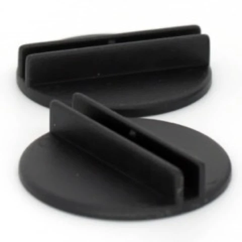 Pathfinder Pawns: Large Bases (10) depicts a pair of black circular plastic bases for Pathfinder Pawns, standing side by side and showing the slot to hold a pawn.