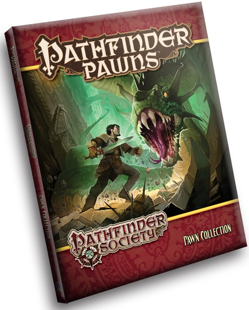 Pathfinder Pawns: Pathfinder Society Pawn Collection PDF cover shows an image of a sword-wielding hero attacking an immense green snake in the jungle.