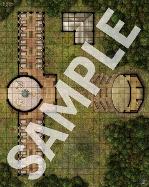 Pathfinder Flip-Mat: Temples Multi-Pack sample image shows a map of a temple in a forest clearing.
