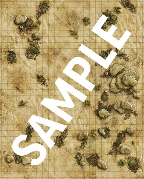 Sample image of rocky desert map with grid for Pathfinder Flip-Mat: Basic Environments Multi-Pack.