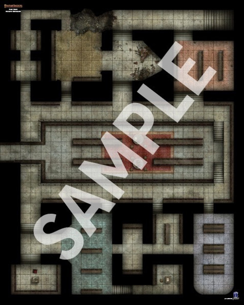 Pathfinder Flip-Mat: Occult Dungeon sample image of an underground lair with numerous rectangular rooms.