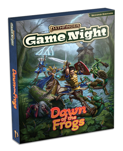 Pathfinder Game Night: Dawn of the Frogs. In the heart of a forlorn swamp, a band of adventurers battles against a gaggle of humanoid frogs, who attack them with spiked clubs.