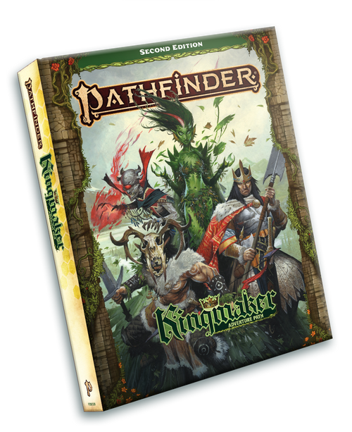 Pathfinder Kingmaker Adventure Path cover featuring four creatures brandishing weapons and magic in heroic or threatening stances.