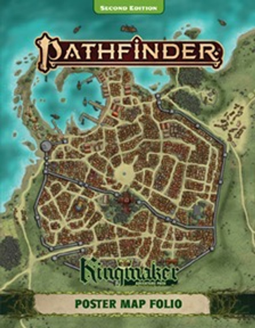 Pathfinder Kingmaker Poster Map Folio cover depicting an aerial view of a walled coastal city.