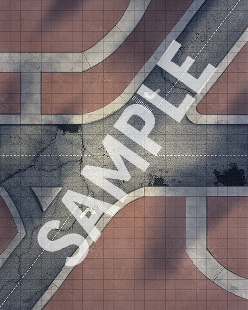 Starfinder Flip-Mat: Basic Terrain. Sample map of the open streets of a concrete urban sprawl.