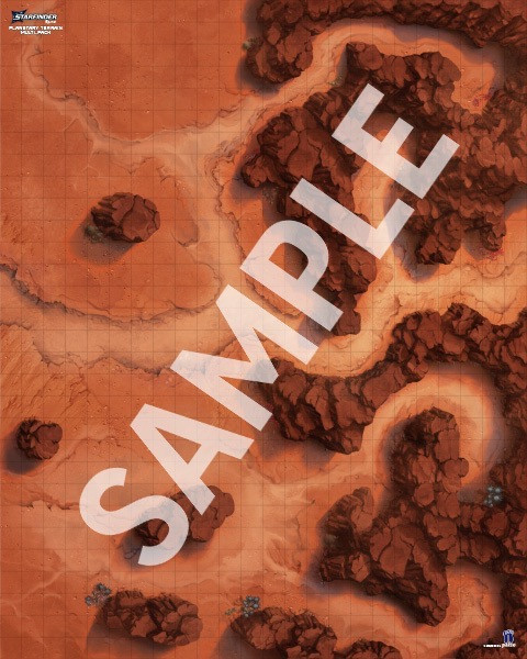 Starfinder Flip-Mat: Planetary Terrain Multi-Pack. Sample map of a red desert.