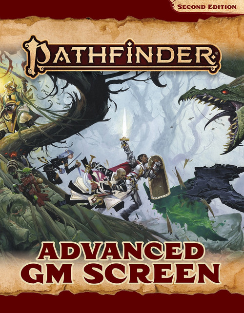 Pathfinder Advanced GM Screen cover depicting iconic heroes facing off with a large monster. 