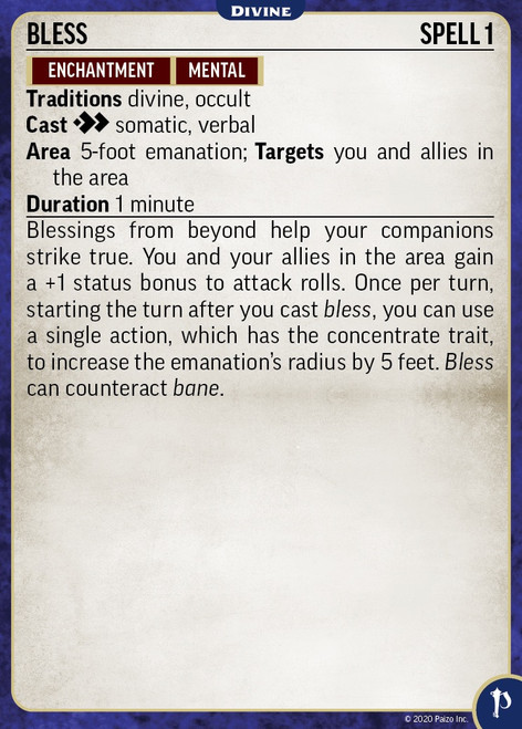 Pathfinder Spell Cards: Divine card for the spell bless.