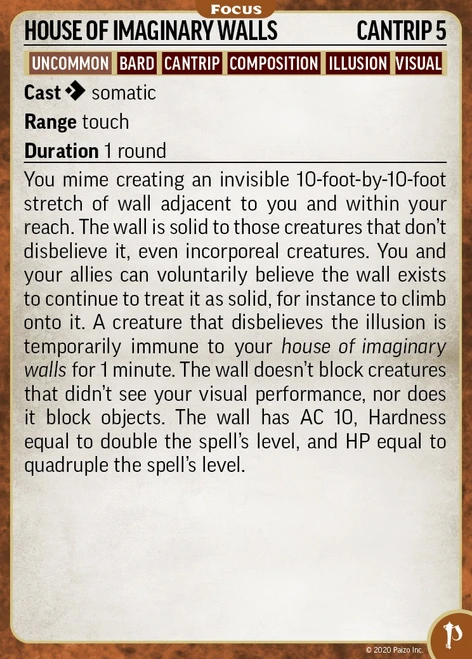 Pathfinder Spell Cards: Focus card depicting the cantrip "house of imaginary walls."