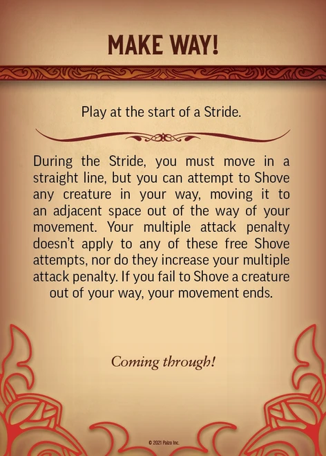 Pathfinder Hero Point Deck card for "Make way!" (shoving creatures during a Stride)