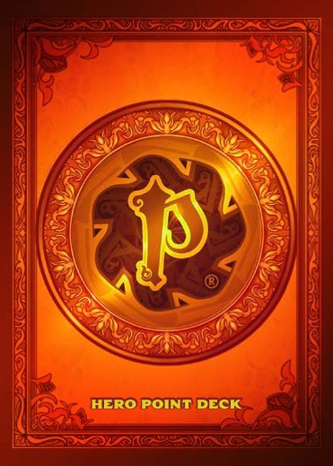 Pathfinder Hero Point Deck card depicting a stylized P on a red-gold background.