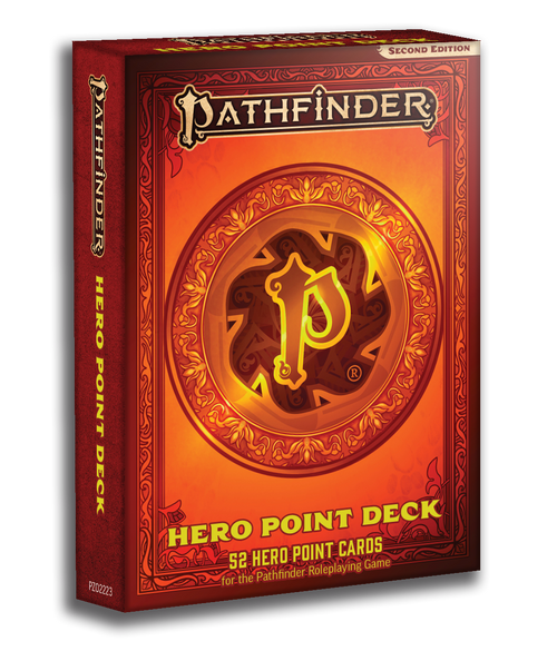 Pathfinder Hero Point Deck cover depicting a stylized P on a red-gold background.