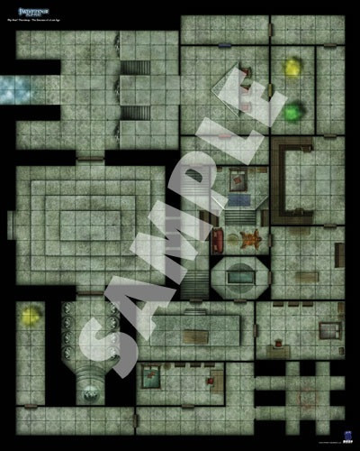 Pathfinder Flip-Mat: Thornkeep Dungeons 2-Pack PDF sample image shows a map of an underground dungeon with several closely-packed rooms.