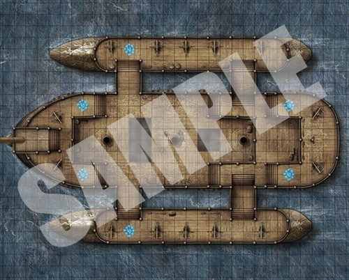 Pathfinder Flip-Mat: Warship sample map of the deck of a wooden naval vessel