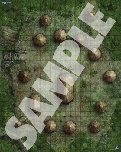 Pathfinder Flip-Mat: Forbidden Jungle sample map of a village on a jungle plateau