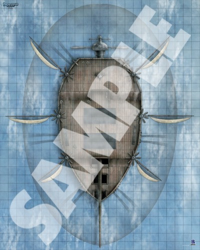 Pathfinder Flip-Mat: Airship PDF sample map of an airship deck surrounded by a aystem of sails and propellers