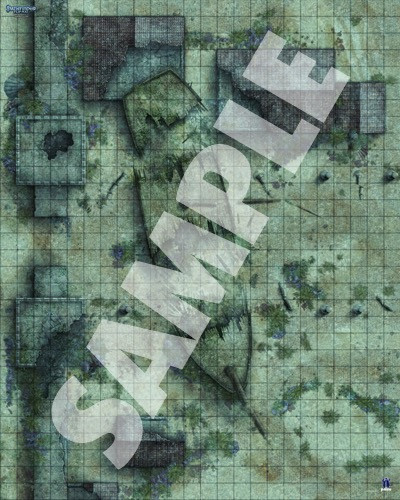 Pathfinder Flip-Mat: Sunken City PDF sample map of a ship broken in pieces that has sunk underwater, surrounded by the remains of a flooded town