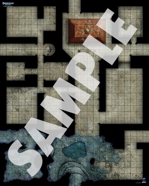 Pathfinder Flip-Mat: Dungeon Multi-Pack PDF sample map of a dungeon level with rooms connected by hallways and a watery, cavelike area