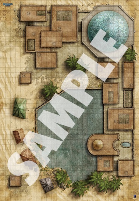 Pathfinder Flip-Mat: Bigger Village PDF sample map of a village in a desert area with a market and oasis