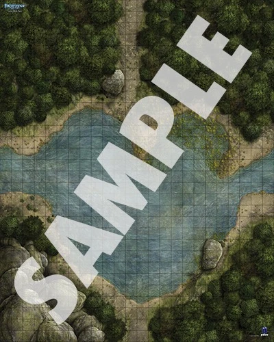 Pathfinder Flip-Mat: Forest Multi-Pack sample map of a forest surrounding a body of water