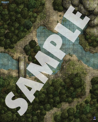 Pathfinder Flip-Mat: Forest Multi-Pack sample map of a rocky highland with forests on either side of a meandering brook connected by a stone bridge