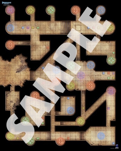 Pathfinder Flip-Mat: Wizard's Dungeon sample map of a mazelike dungeon filled with magical circles