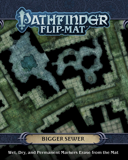 Pathfinder Flip-Mat: Bigger Sewer cover depicts two juxtaposed maps of massive, disgusting sewers; Wet, Dry, and Permanent Markers Erase from the Mat