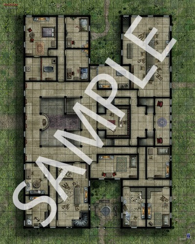 Pathfinder Flip-Mat: Malevolence PDF sample map of the upper floor of a haunted mansion