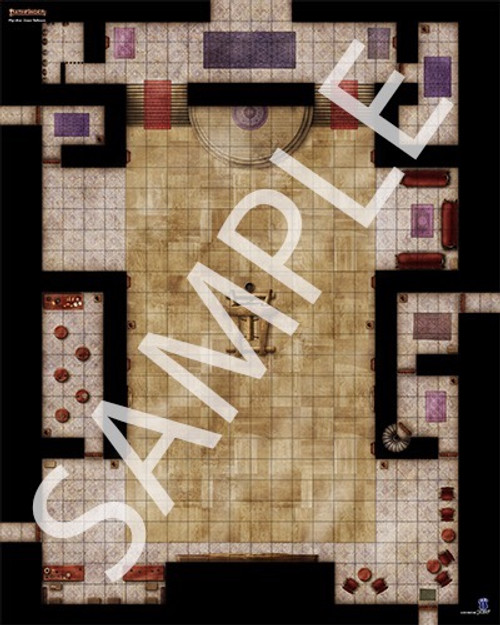 Pathfinder Flip-Mat: Night of the Gray Death PDF sample image shows a map of an underground complex built around a large central chamber, in the middle of which stands a guillotine.
