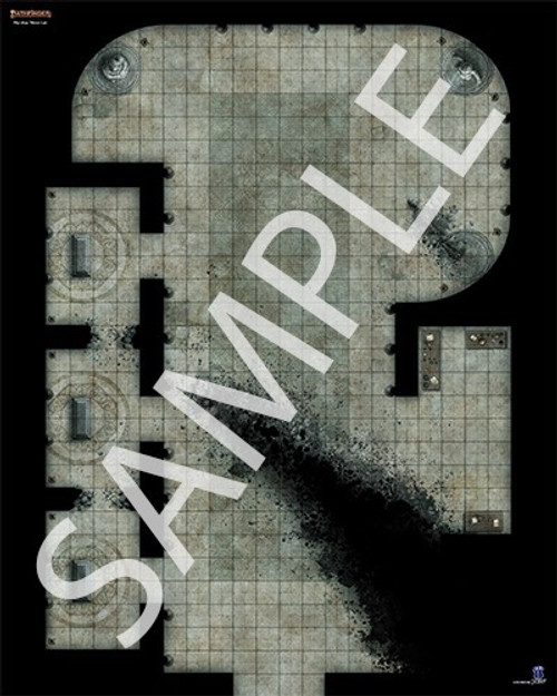 Pathfinder Flip-Mat: Night of the Gray Death PDF sample image shows a map of an underground complex that’s partially collapsed into ruins.