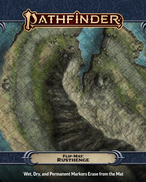 Pathfinder Flip-Mat: Rusthenge product image shows a section of rugged coastline that features a washed-out section of road; wet, dry, and permanent markers erase from the mat.