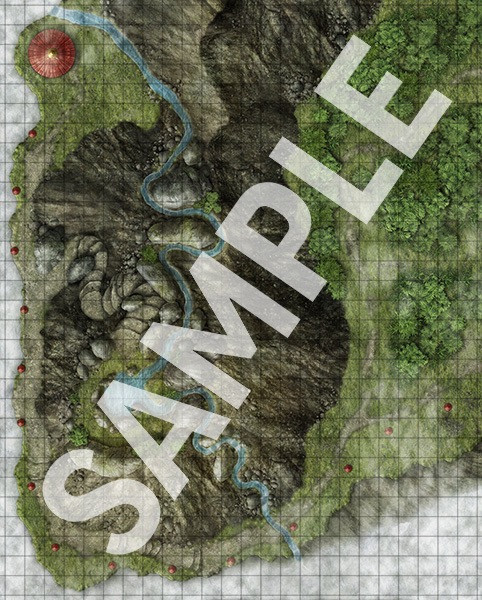 Pathfinder Flip-Mat: Night Market & Shrine sample image shows a map of winding hillside path that leads up to a remote and idyllic hilltop shrine.