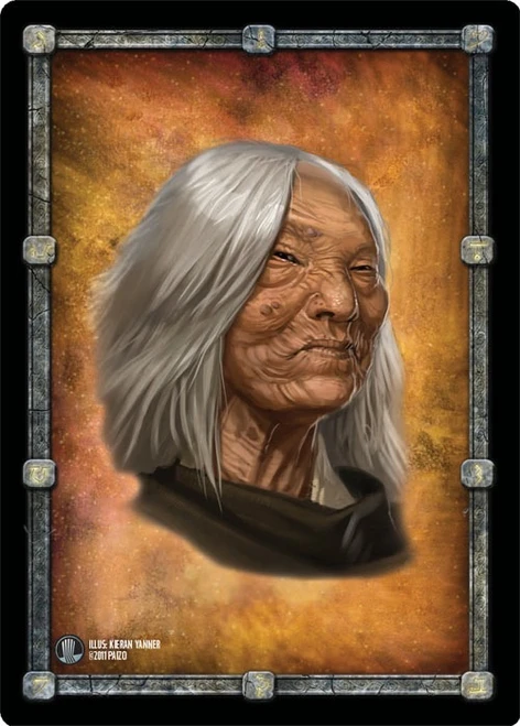 Pathfinder Cards: Dungeon Dwellers Face Cards sample card shows an elderly woman with white hair.