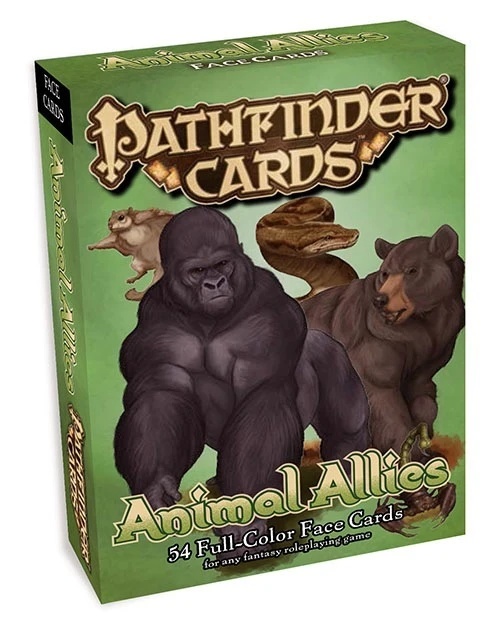Pathfinder Cards: Animal Allies Face Cards product image shows a flying squirrel, a gorilla, a python, and a bear.