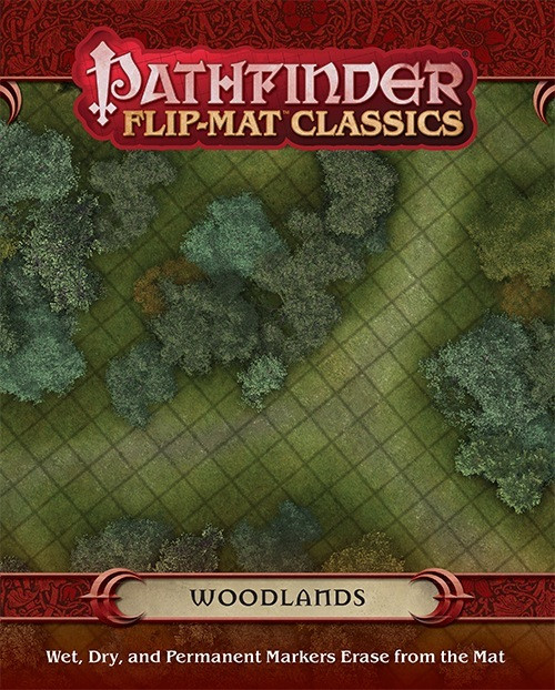 Pathfinder Flip-Mat Classics: Woodlands PDF product image shows a section of a forest path winding through the trees; wet, dry, and permanent markers erase from the mat.