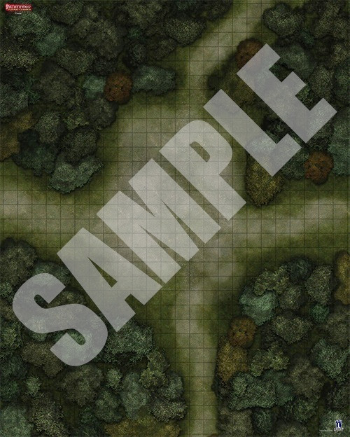 Pathfinder Flip-Mat Classics: Forest sample depicts a gridded map of a forest clearing . 