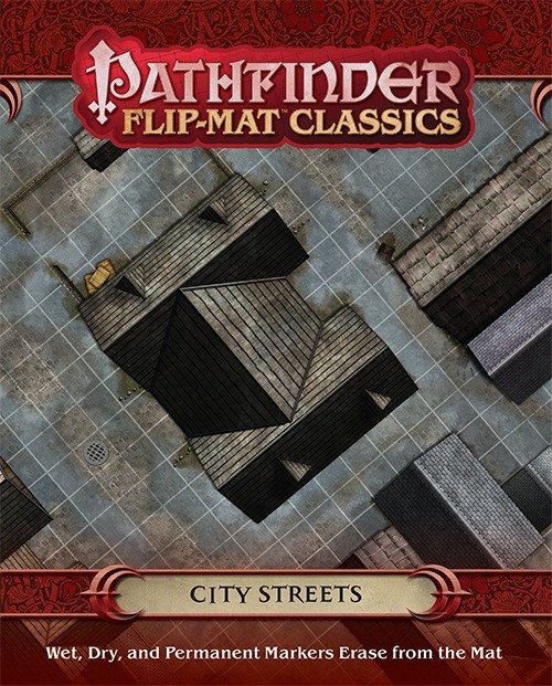 Pathfinder Flip-Mat Classics: City Streets PDF product depicts streets and alleys wrapping around buildings.