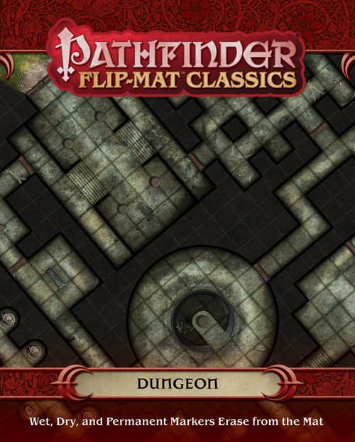 Pathfinder Flip-Mat Classics: Dungeon product depicts a cover wrap with a rotated image of an intricate subterranean dungeon