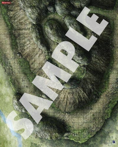 Pathfinder Flip-Mat Classics: Hill Country PDF sample image shows a map of a rugged hilltop with a narrow path winding around its edge and up to a lookout point at its peak.