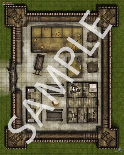 Pathfinder Flip-Mat Classics: Bandit Outpost sample map of the first floor of a bandit outpost with prison cells and living quarters