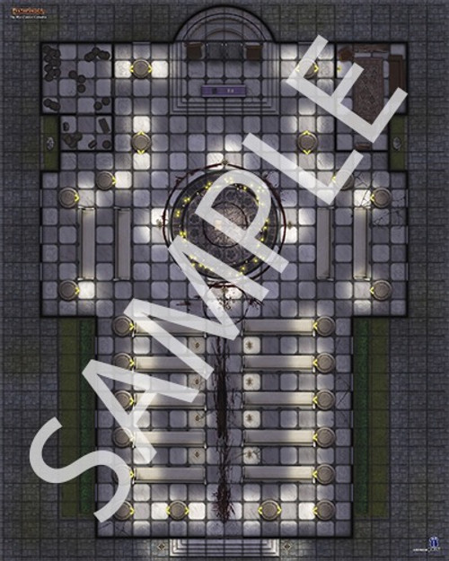 Pathfinder Flip-Mat Classics: Cathedral PDF sample map of a darkly lit cathedral with blood streaking the floor