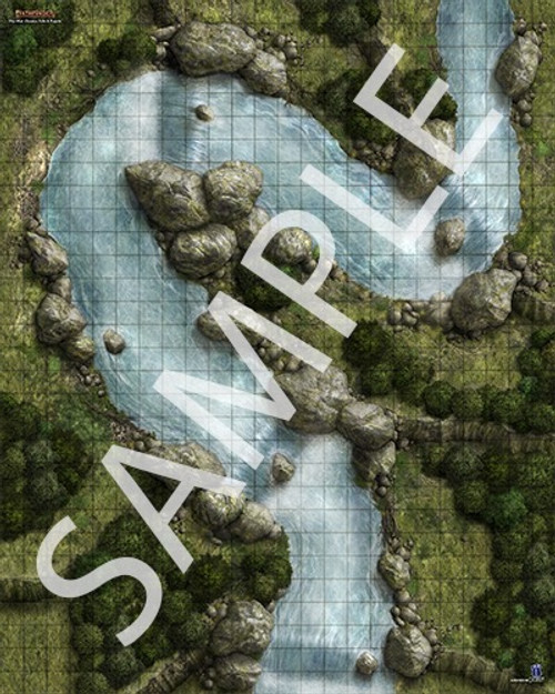 Pathfinder Flip-Mat Classics: Falls & Rapids sample map of a rocky river bend 