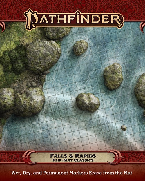 Pathfinder Flip-Mat Classics: Falls & Rapids PDF Wet, Dry, and Permanent Markers Erase from the Mat cover depicts a section of a river flowing over misty falls into a basin